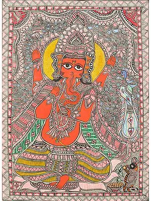 Four Armed Lord Ganesha In Mithila