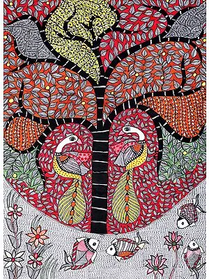 Peacocks on Tree of Life in Fish Pond
