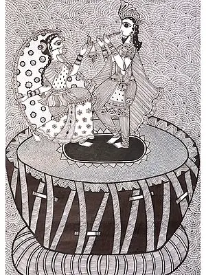 Radha Krishna Dancing On The Top of Large Drum