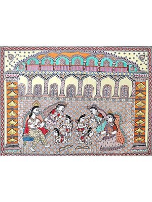 Rama,Lakshmana,Bharat and Shatrughna Playing in The Courtyard of The Castle