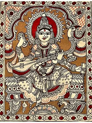 Goddess Saraswati Kalamkari Painting on Cotton