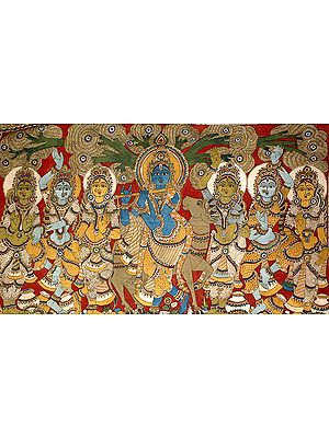 Fluting Krishna with Gopis