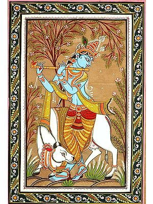 Fluting Krishna with His Beloved Cow