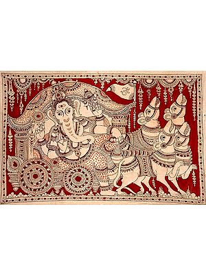 Ganesha on his Mouse Chariot with Om Flag