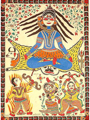 Kama and Rati Attempting at Disrupting Shiva’s Meditation