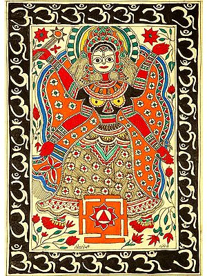 Mahavidya Bhairavi with Yantra Framed in Om (AUM)