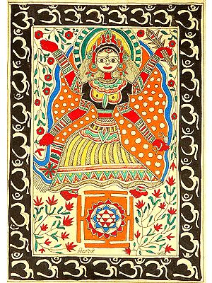 Mahavidya Tripura Sundari with Her Yantra Framed in Om (AUM)