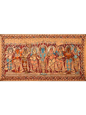 Lord Krishna with Rukmini, Satyabhama and Sakhis