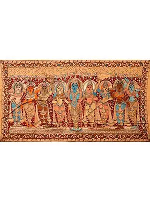 Lord Krishna with Rukmini, Satyabhama and Sakhis