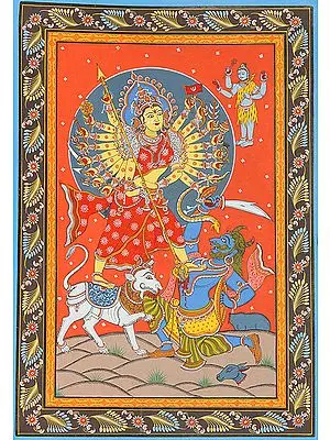 Eighteen-armed Durga killing Mahishasura (Illustration to the Shiva Purana)