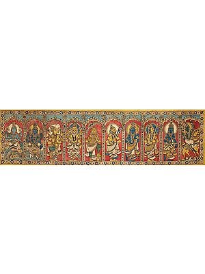 Dashavatara Panel -The Ten Incarnations of Lord Vishnu (From the Left - Matshya, Kurma, Varaha, Narasimha, Vaman, Parashurama, Rama, Balarama, Krishna and Kalki)