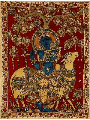 Fluting Krishna with His Cow