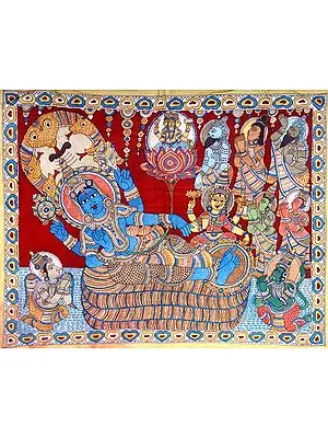 Shesha Shayi Vishnu Lakshmi Attended by Devas, Saints, Narada, Garuda and Hanuman