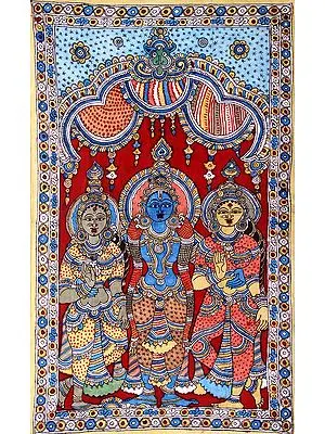 Lord Krishna with Rukmini and Satyabhama