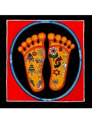 Auspicious Ashtamangala Symbols on Lotus Feet
