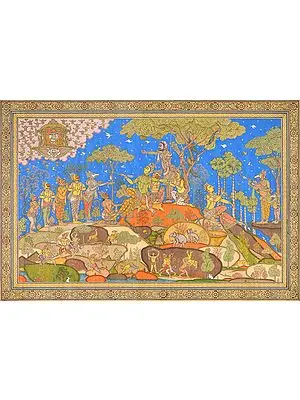 Shri Rama Converses with Bali as Sugriva Hides Behind Him