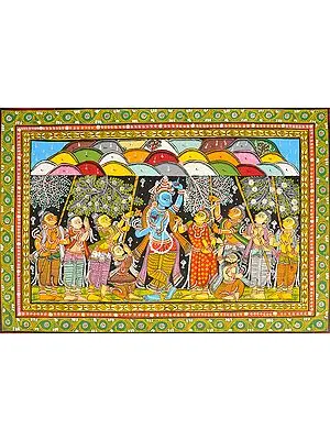 Krishna Lifts Mount Goverdhan
