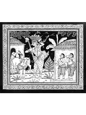 Putana as a Toy Seller with Krishna | Pattachitra Painting by Rabi Behera