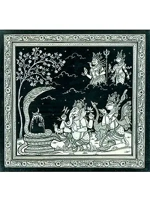 Ganesha and Karttikeya Worshiping the Shiva Linga