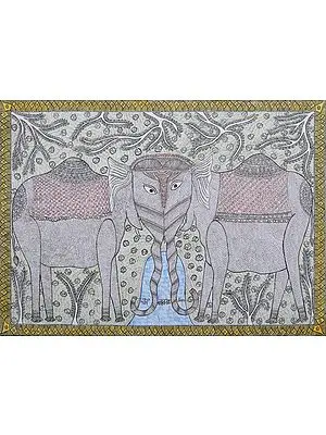 Two Elephants Worshiping the Shiva