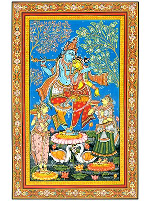 Fine Painting of Dancing Radha Krishna with Gopis