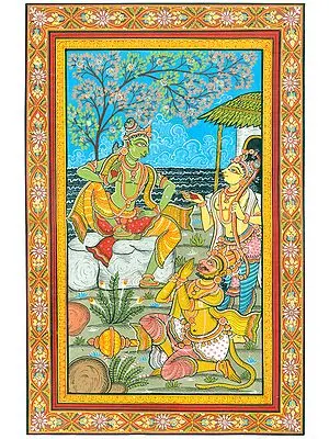 Fine Painting of Hanuman is Delighting to see Rama Conversing with Lakshman