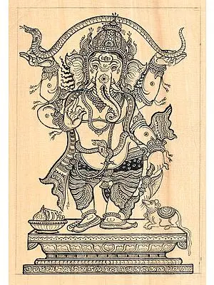 Dancing Ganesha Stretching Vasuki Over His Head: Patachitra Painting
