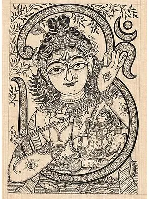 Lord Krishna with Om and Radha