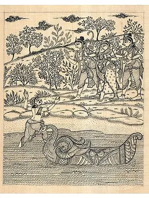 Kevat Calling Rama, Lakshman and Sita to Cross The River Saryu