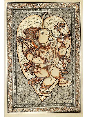 Lord Ganesha On A Floating Peepal Leaf