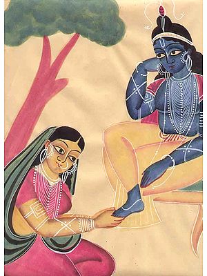Radha Worships Krishna's Feet