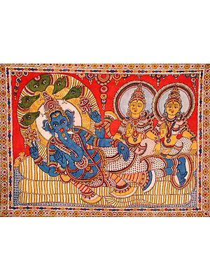 Reclining Ganesha with Ridhi and Sidhi