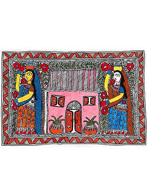 Two Madhubani Women with their House
