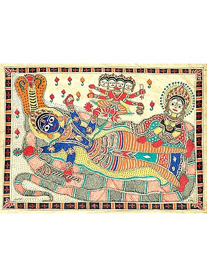 Vishnu on the Serpent Ananta with Goddess Lakshmi and Brahma Ji Emerging from His Navel