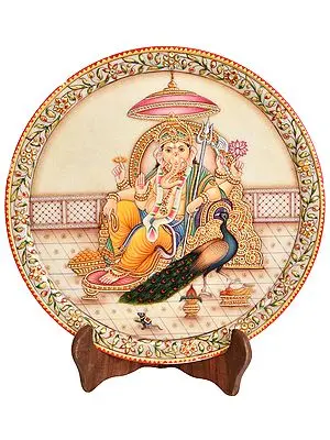 Lord Ganesha with Trident and Peacock