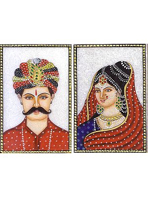 Rajasthani Man with Bride (Set of Two Embossed Paintings)