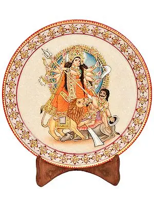 Devi Mahishasuramardini Against A Serene Blue Aureole