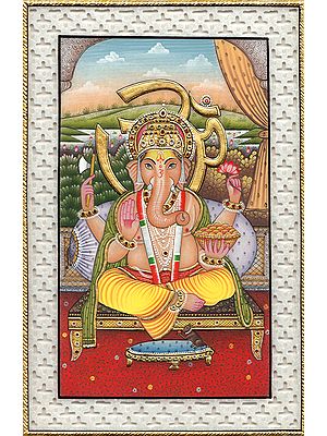 Lord Ganesha Seated in the Backdrop of Om (AUM)