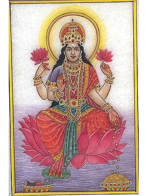 The Goddess Lakshmi Water Color Painting on Marble