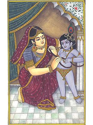 Mother Yashoda Ties up Krishna with a Rope