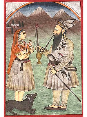 A Gaddi (shepard), Smoking a Hookah, Meets a Girl in a Hilly Landscape