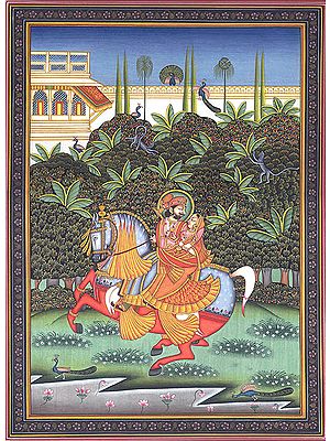 Maharaja Man Singh Romancing with His Consort on a Galloping Horse