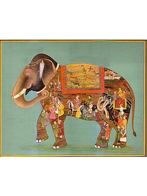 Elephant Painted with Royal Procession and Wild Life Scene