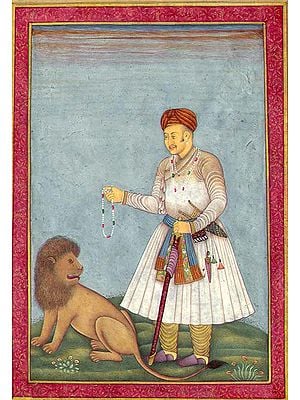 Mughal Emperor Akbar with a Lion