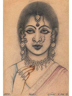 Shahi Kalam Portrait of a Sari Clad Lady