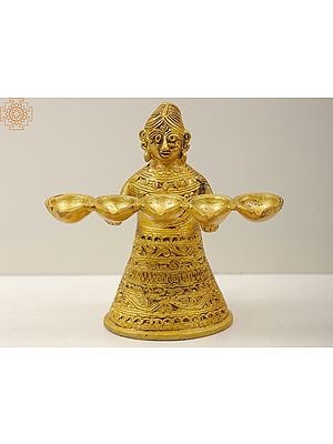 5" Small Tribal Lamp Lady In Brass