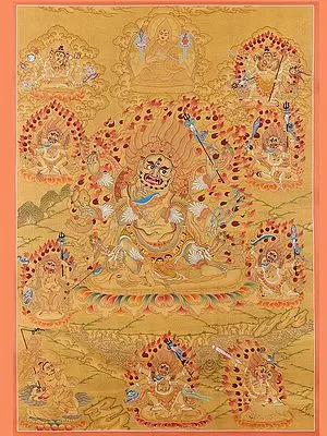 Six Hands Mahakala Thangka (Brocadeless Thangka)