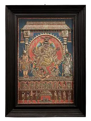 Lord Shiva as Nataraja in Dance Mudra Tanjore Painting | Traditional Colors with 24K Gold | Teakwood Frame| Handmade