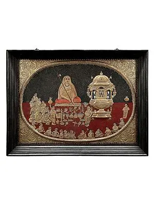 Samsthana Puja of Chandramouleswara by Adi Shankaracharya | Tanjore Painting made with Traditional Colors and 24K Gold | Teakwood Frame