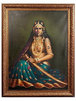Sitting Sword Lady Oil Painting on Canvas | Without Frame